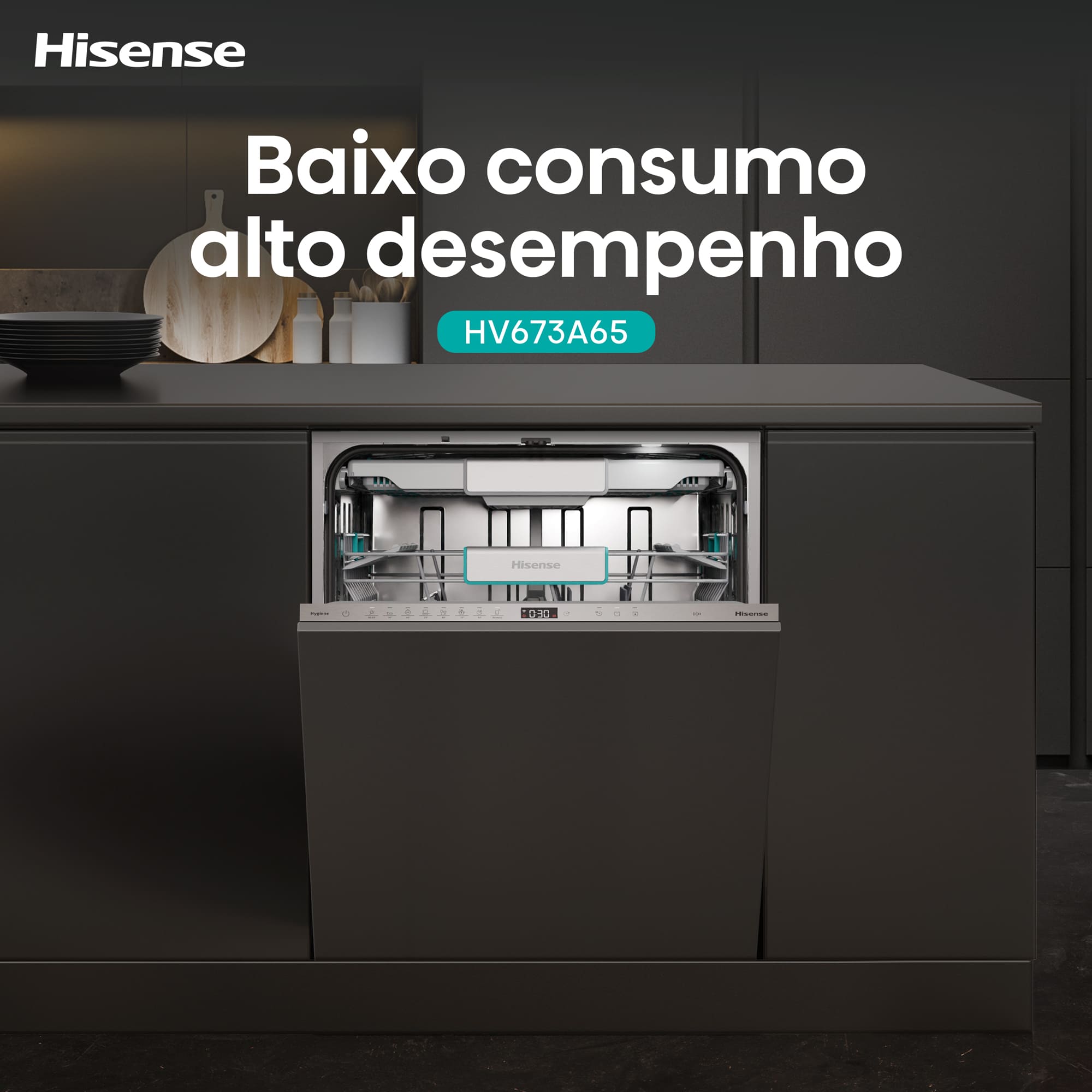 Hisense - HV673A65 – Máquina de Lavar Loiça Encastre 16 conjuntos, Classe A