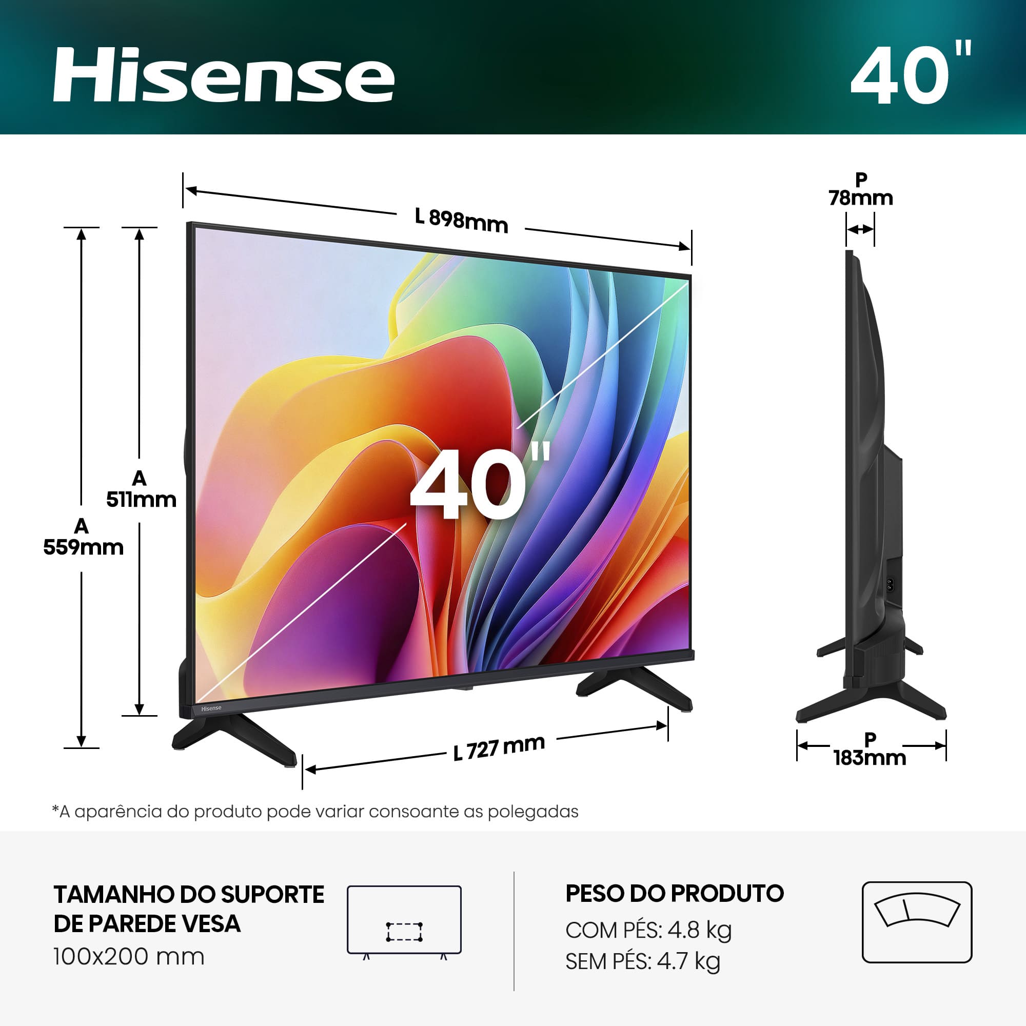 Hisense - Série A4S Smart TV FHD 40A4S, 40″, TV com Dolby Audio