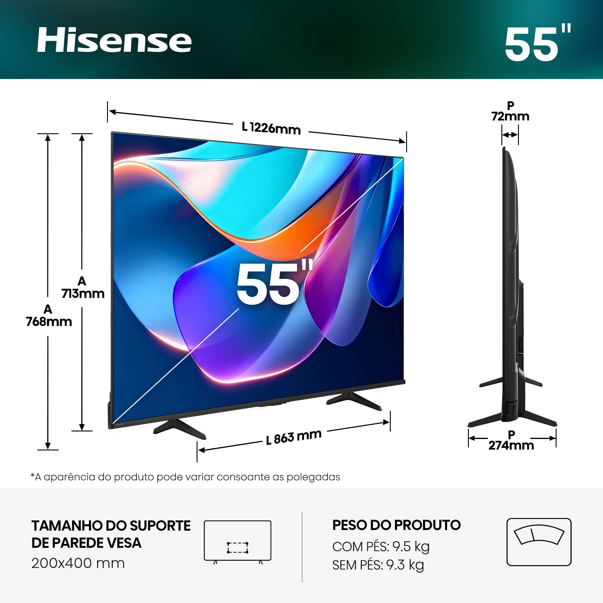 Hisense - Série A6S Smart TV 4K 55A6S, 55″, TV com Dolby Vision