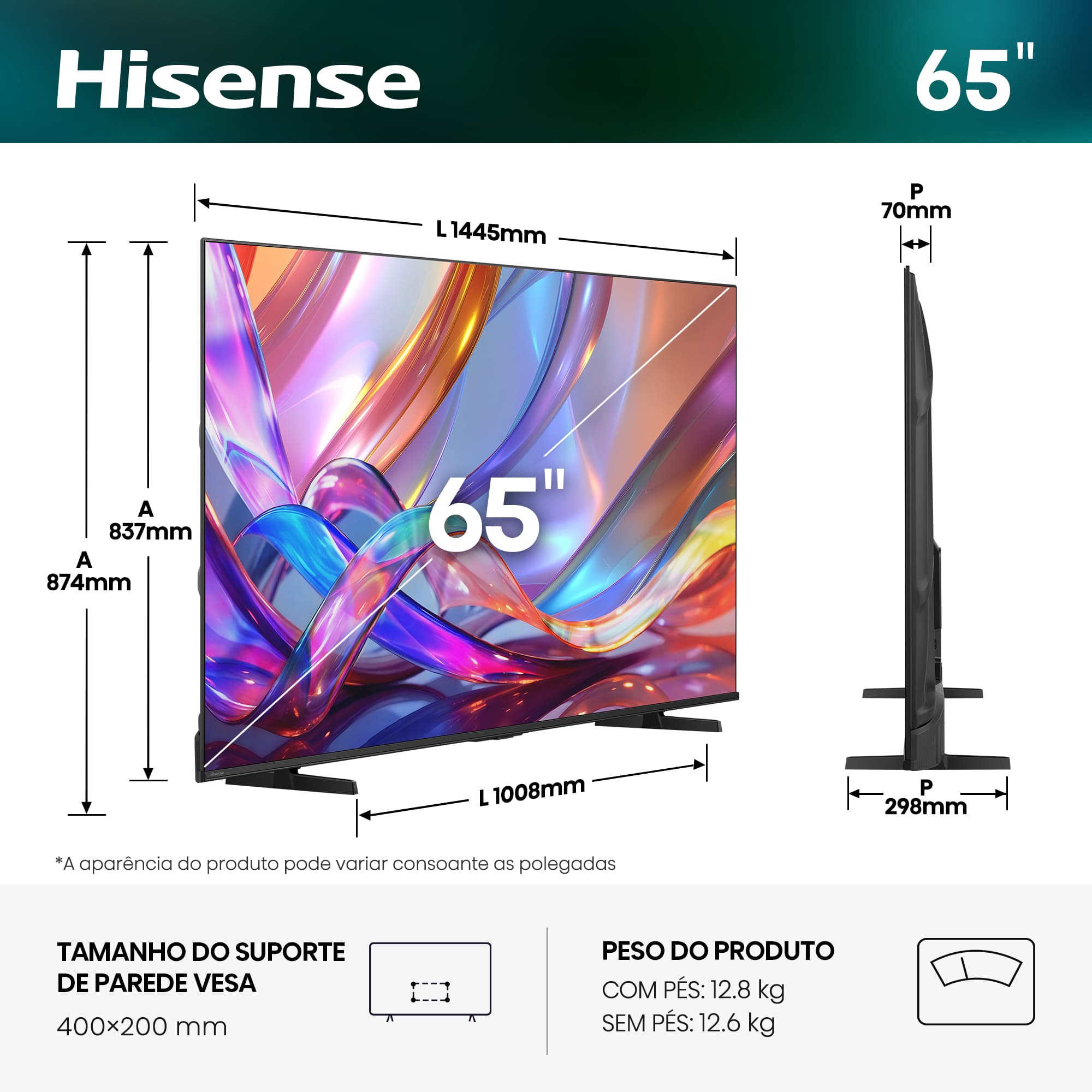 Hisense - Série E7S QLED Smart TV 65E7S, 65’’ com Dolby Vision & Atmos