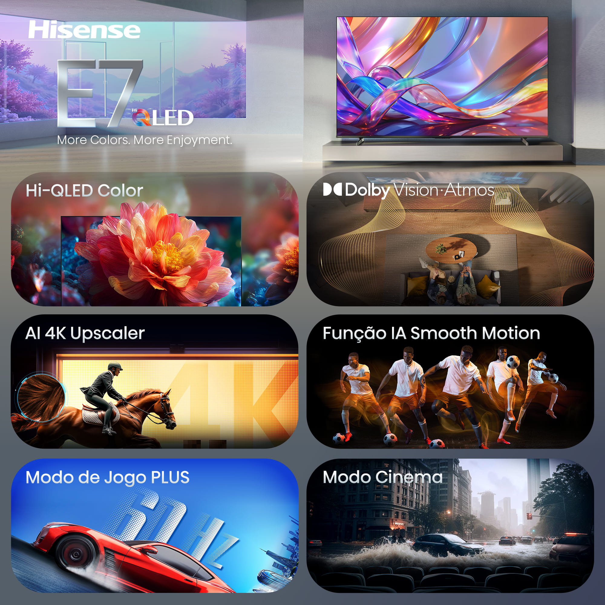 Hisense - Série E7S QLED Smart TV 65E7S, 65’’ com Dolby Vision & Atmos