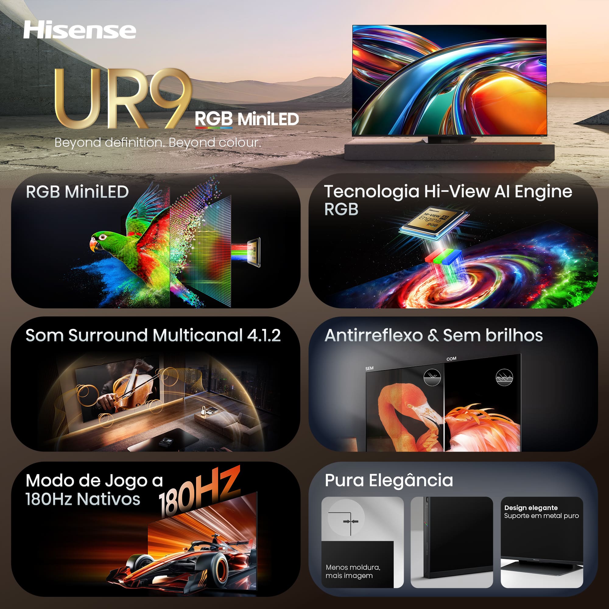 Hisense - Série UR9S RGB MiniLED 85UR9S, 85’’ com Som Surround Multicanal 4.1.2