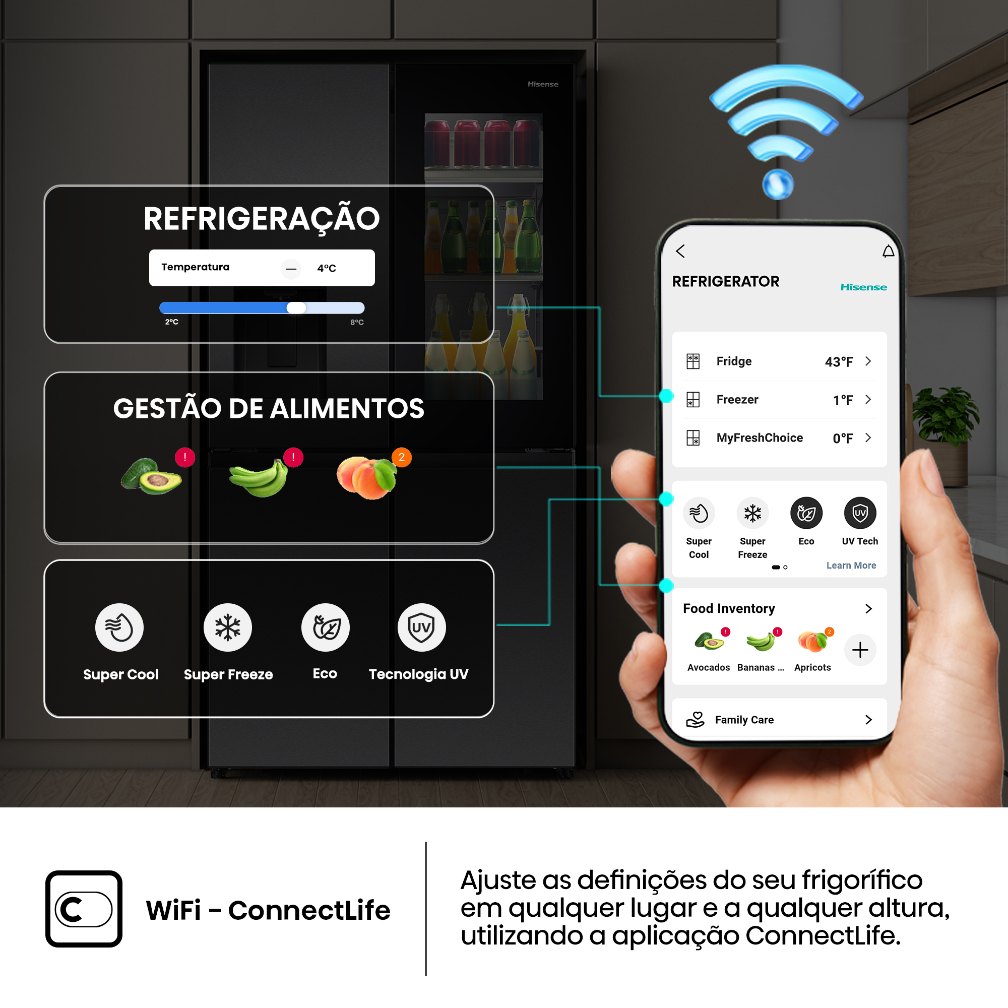 Hisense - RQ600P7SKE – Frigorífico Americano Cross Door PureView, Classe E, 615L