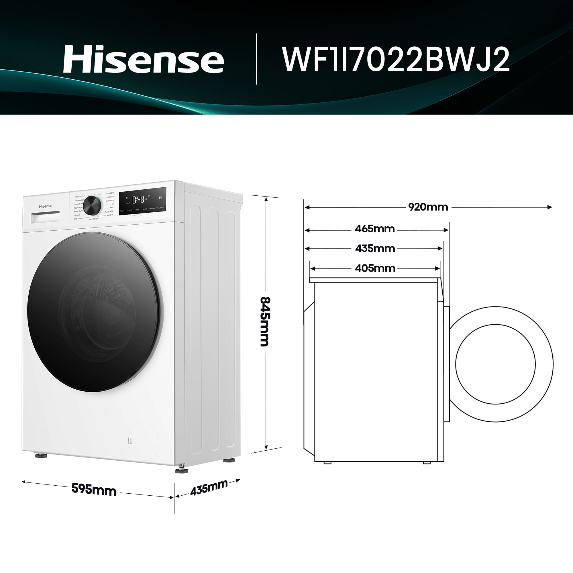 Hisense - WF1I7022BWJ2 – Máquina de lavar Roupa Serie 1i, 7Kg, Classe A