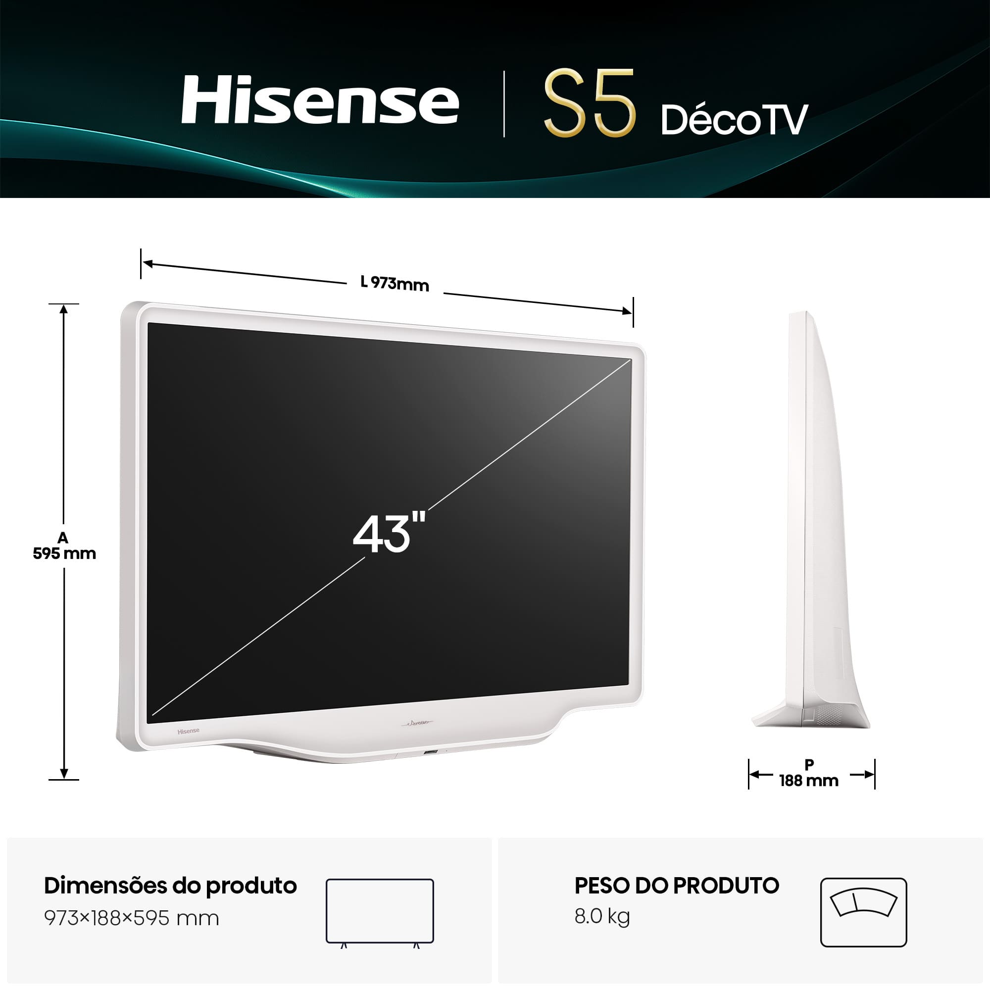Hisense - DécoTV 43S5Q, Design Inspirado na Arte, TV Lifestyle QLED, Dolby Vision.Atmos
