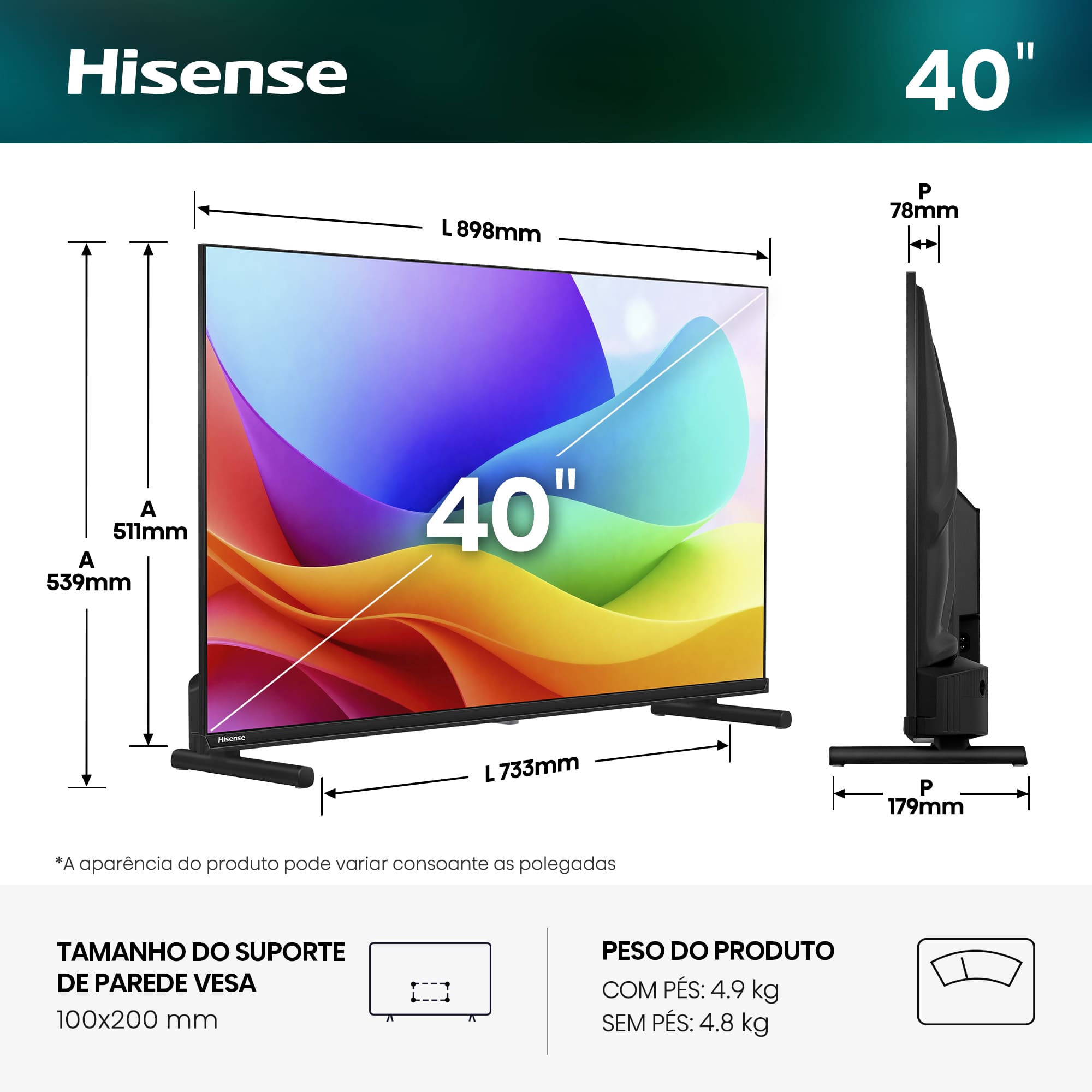 Hisense - Série A5S QLED TV 40A5S, 40’’ com Dolby Atmos
