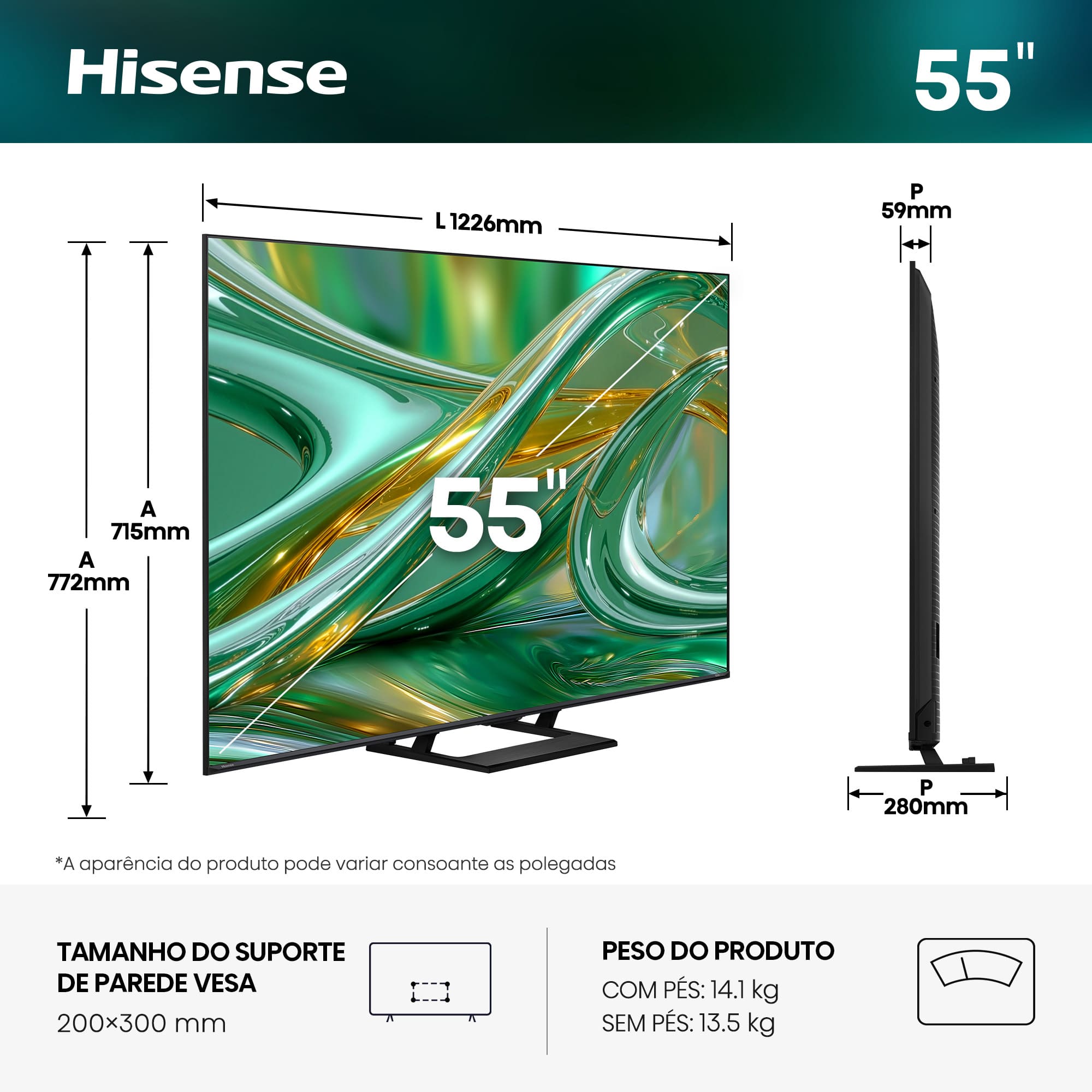 Hisense - Série E8S Mini LED TV 55E8S, 55’’ com Modo de Jogo PRO a 144 Hz