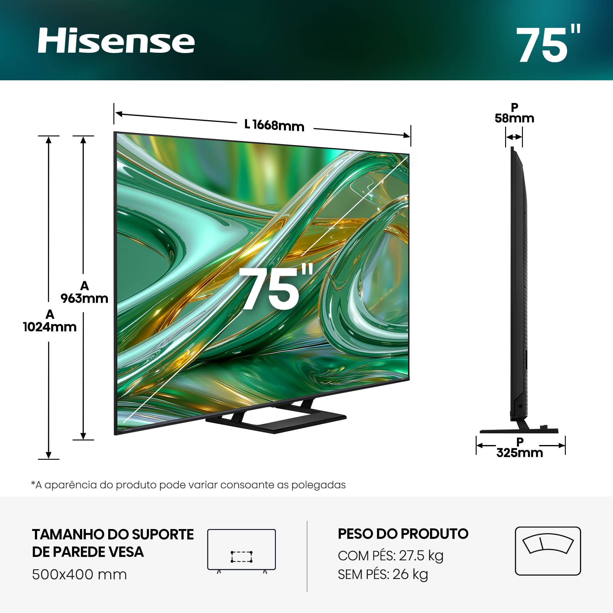 Hisense - Série E8S Mini LED TV 75E8S, 75’’ com Modo de Jogo PRO a 144 Hz
