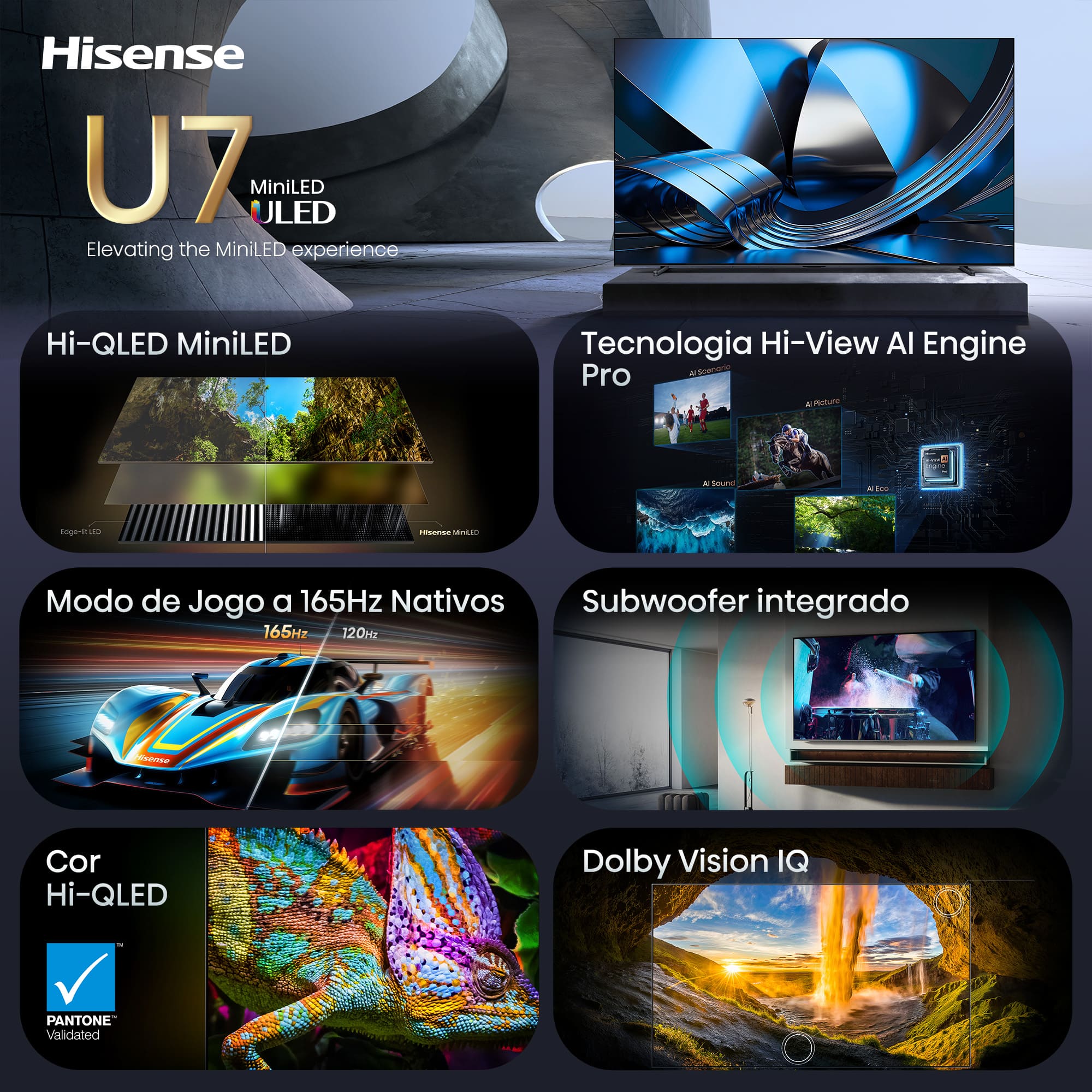 Hisense - Série U7SE MiniLED TV 100U7SE, 100’’ com Modo de Jogo a 165Hz nativos