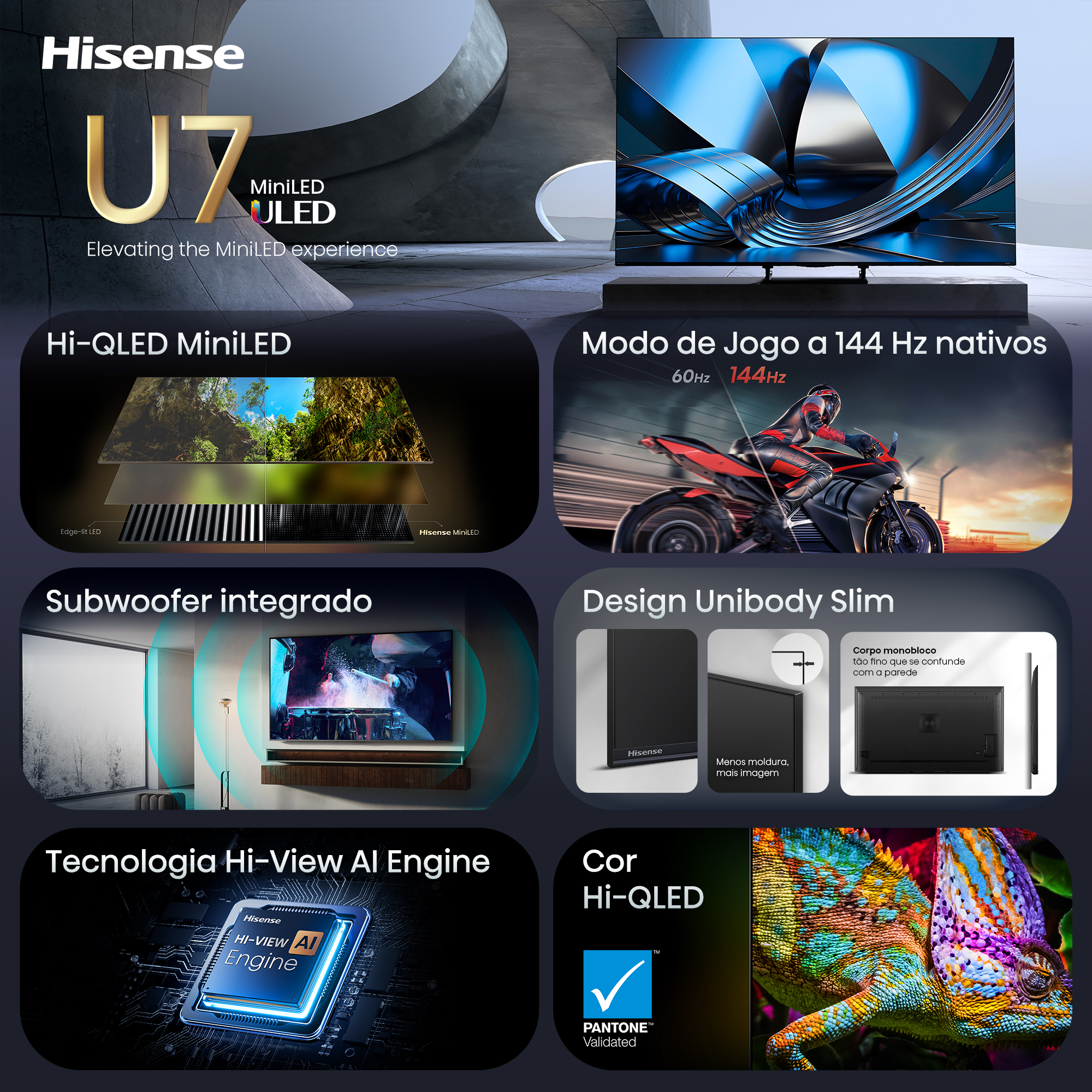 Hisense - Série U7SE MiniLED TV 85U7SE, 85’’ com Modo de Jogo a 144Hz nativos