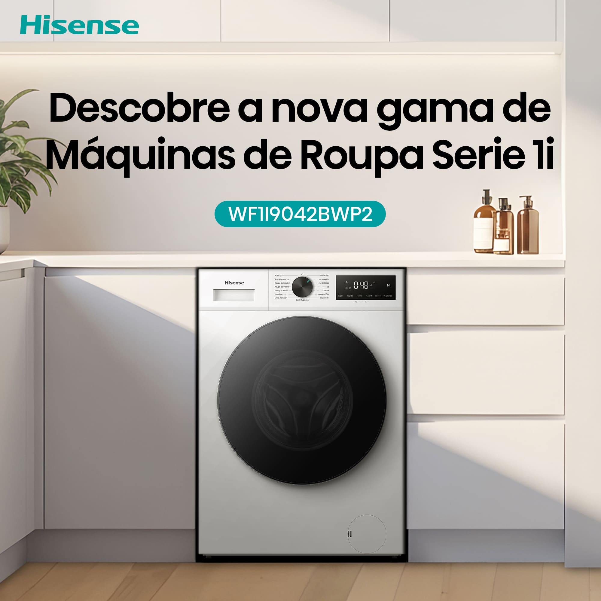 Hisense - WF1I9042BWP2 – Máquina de lavar Roupa Serie 1i, 9Kg, Classe A