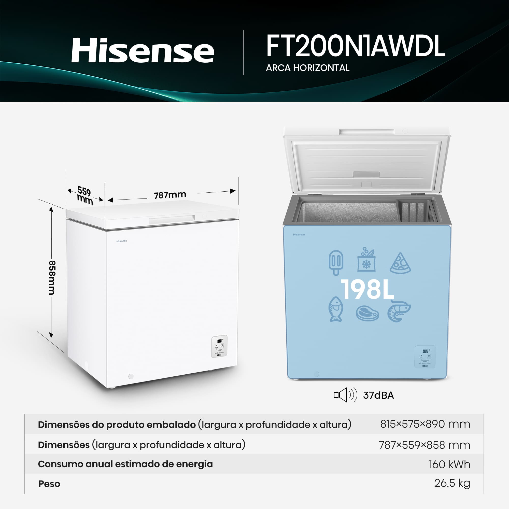 Hisense - FT200N1AWDL – Arca Horizontal, Classe D, 198L