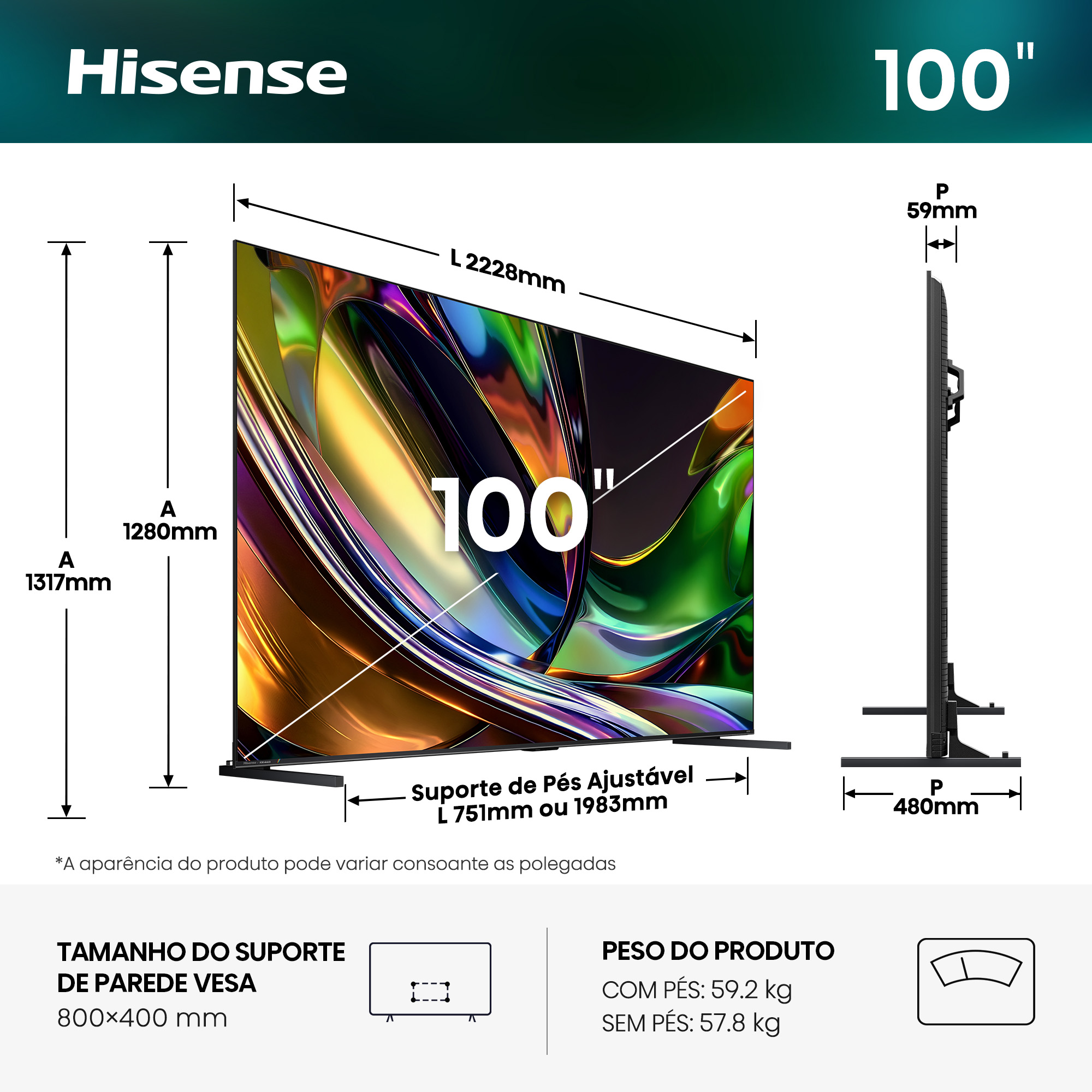 Hisense - Série UR8S RGB MiniLED 100UR8S, 100’’ com Ecrã Antirreflexo & Sem brilhos