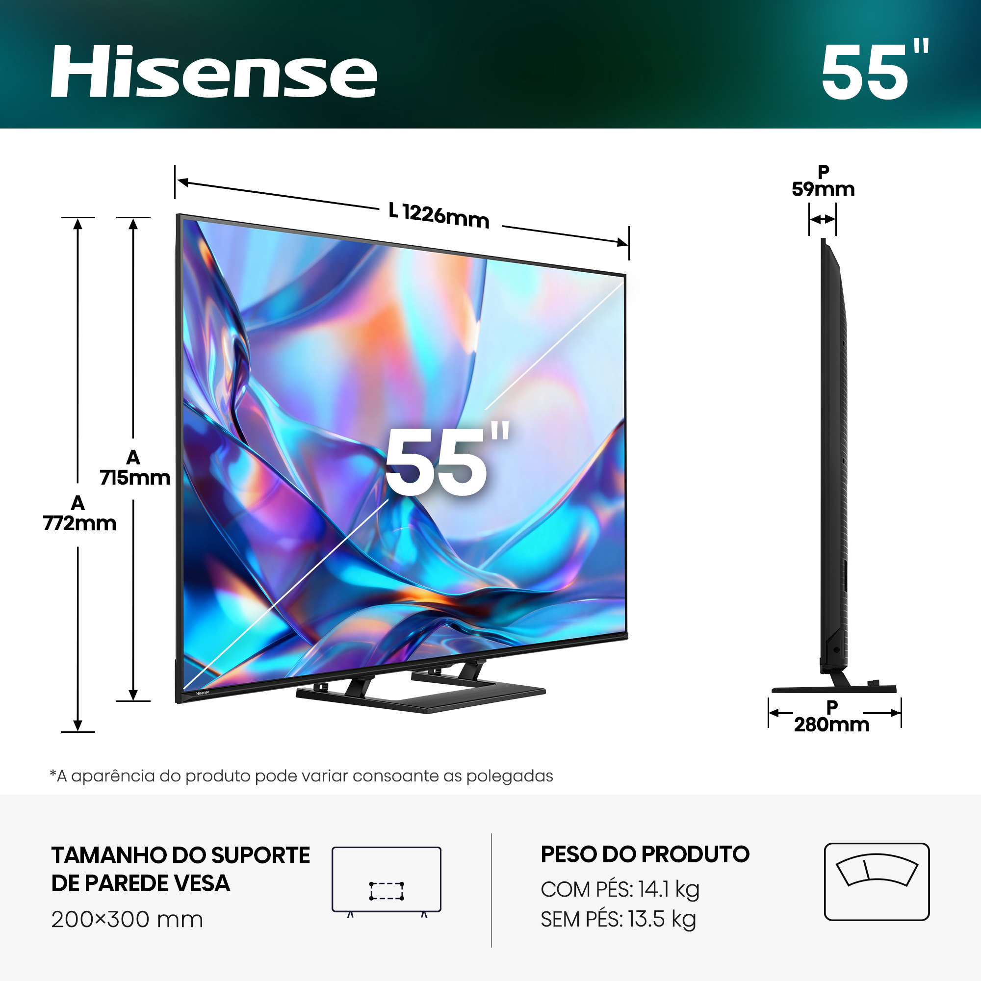 Hisense - Série A7S QLED Smart TV 55A7S, 55’’ com Dolby Vision.Atmos e Cor Hi-QLED