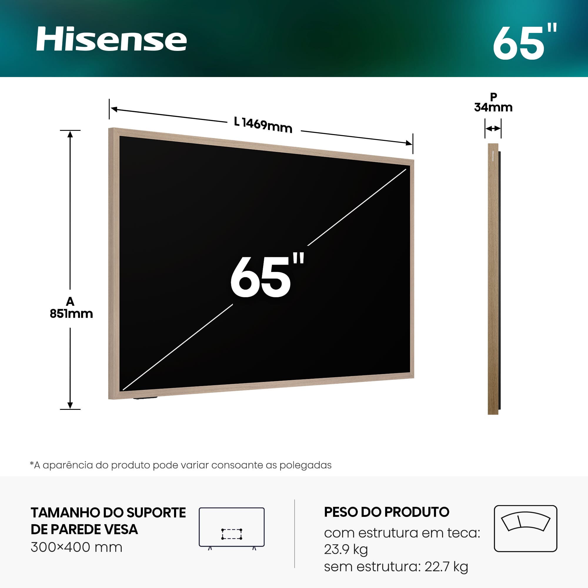 Hisense - Canvas TV 65S7S, Modo Arte, Ecrã Hi-Mate, Design Ultraslim, Cor HI-QLED, 144HZ, Lifestyle