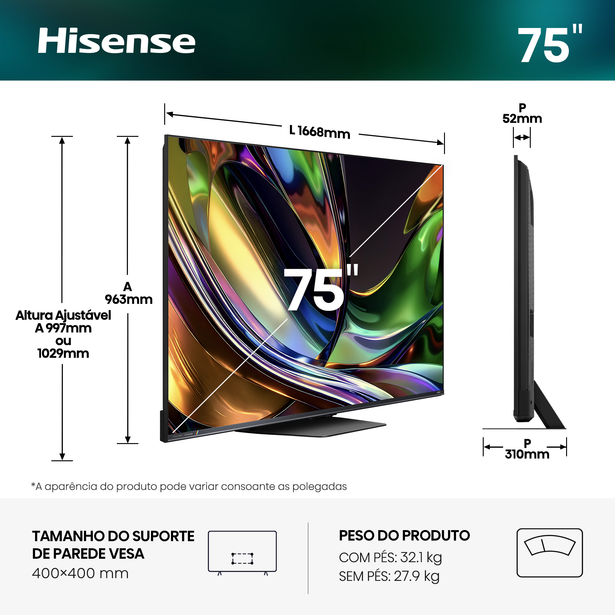 Hisense - Série UR8S RGB MiniLED 75UR8S, 75’’ com Ecrã Antirreflexo & Sem brilhos