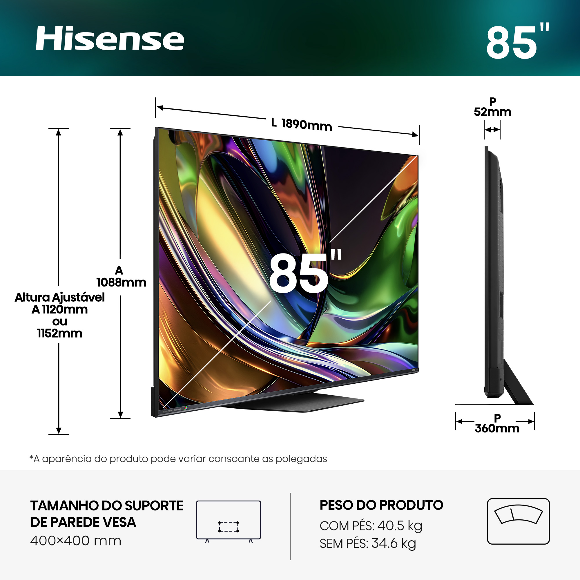 Hisense - Série UR8S RGB MiniLED 85UR8S, 85’’ com Ecrã Antirreflexo & Sem brilhos
