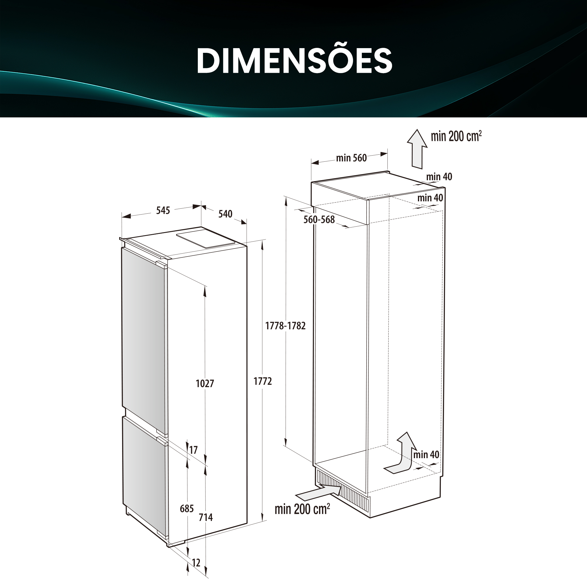 Hisense - RB3B250SAWE – Combinado Encastre 2 Portas, Classe E, 252L