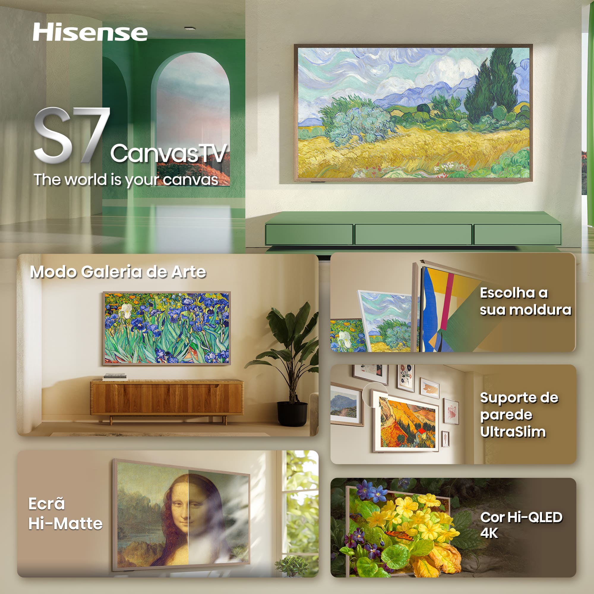 Hisense - Canvas TV 65S7S, Modo Arte, Ecrã Hi-Mate, Design Ultraslim, Cor HI-QLED, 144HZ, Lifestyle
