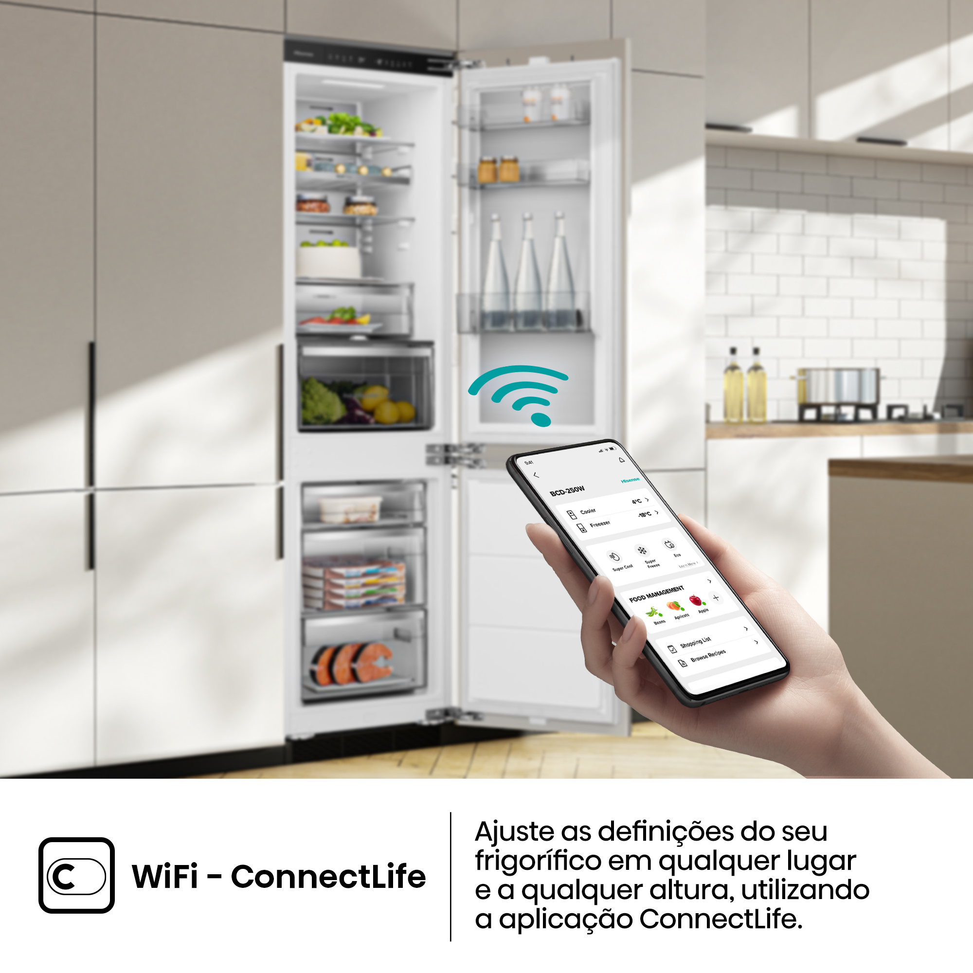 Hisense - RB3B250SAWE – Combinado Encastre 2 Portas, Classe E, 252L