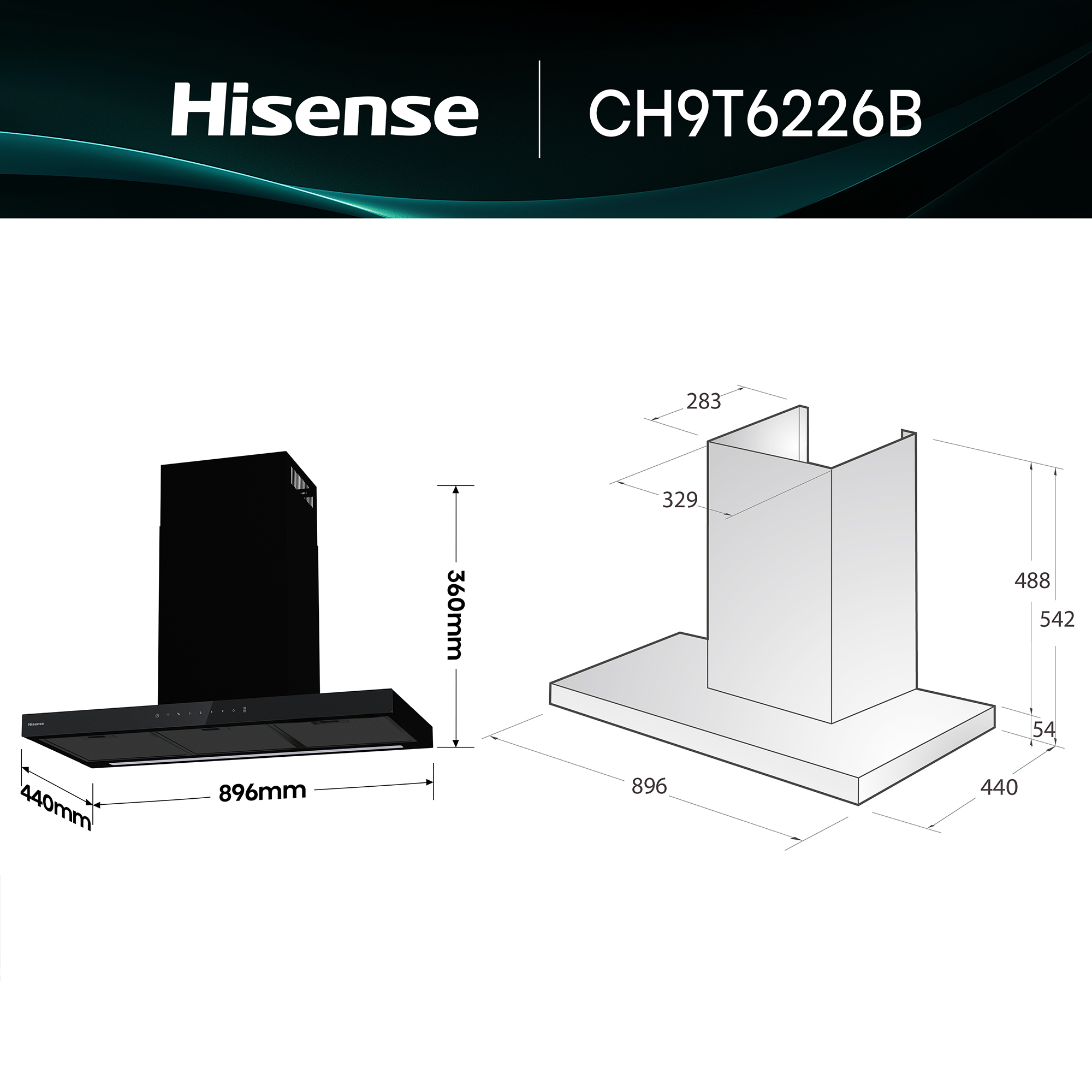 Hisense - CH9T6226B – Exaustor de Parede Serie Hi6; 446M³/H, Classe A+