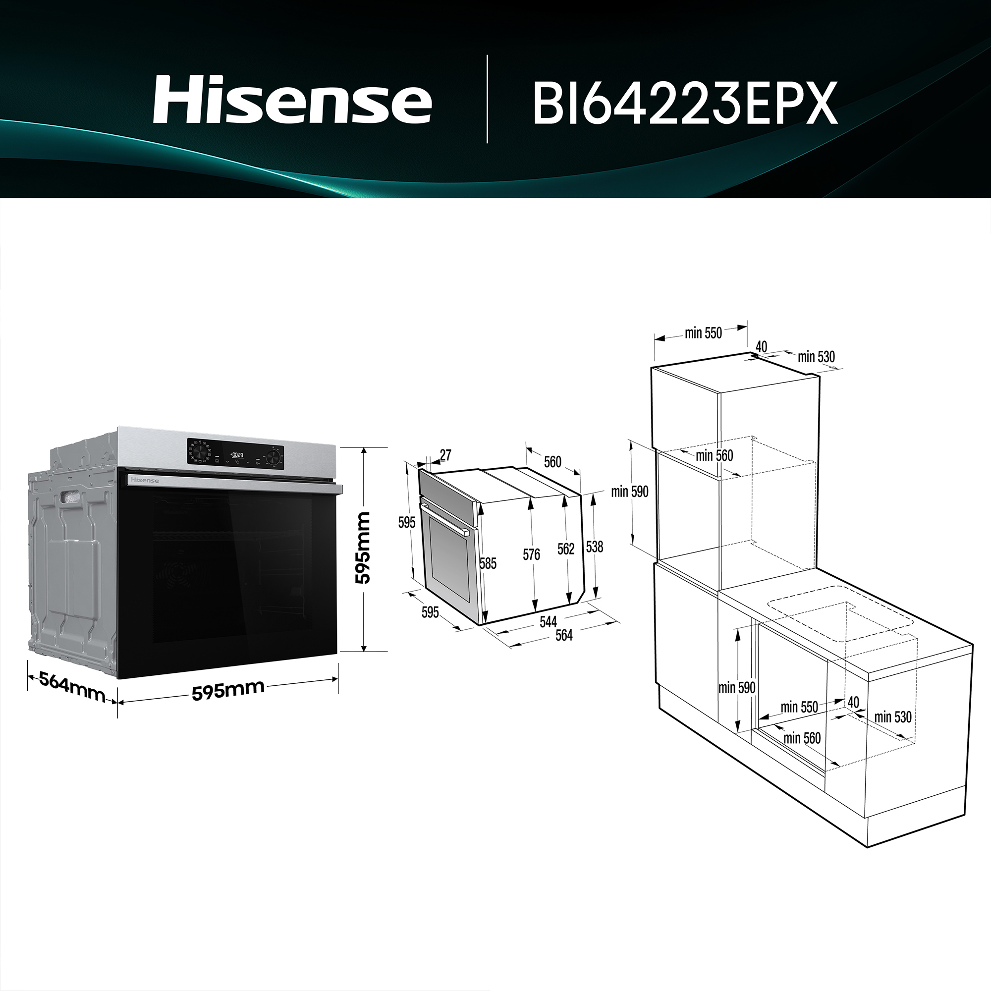 Hisense - BI64223EPX – Forno Pirolítico 78L Serie Hi4, Classe A++