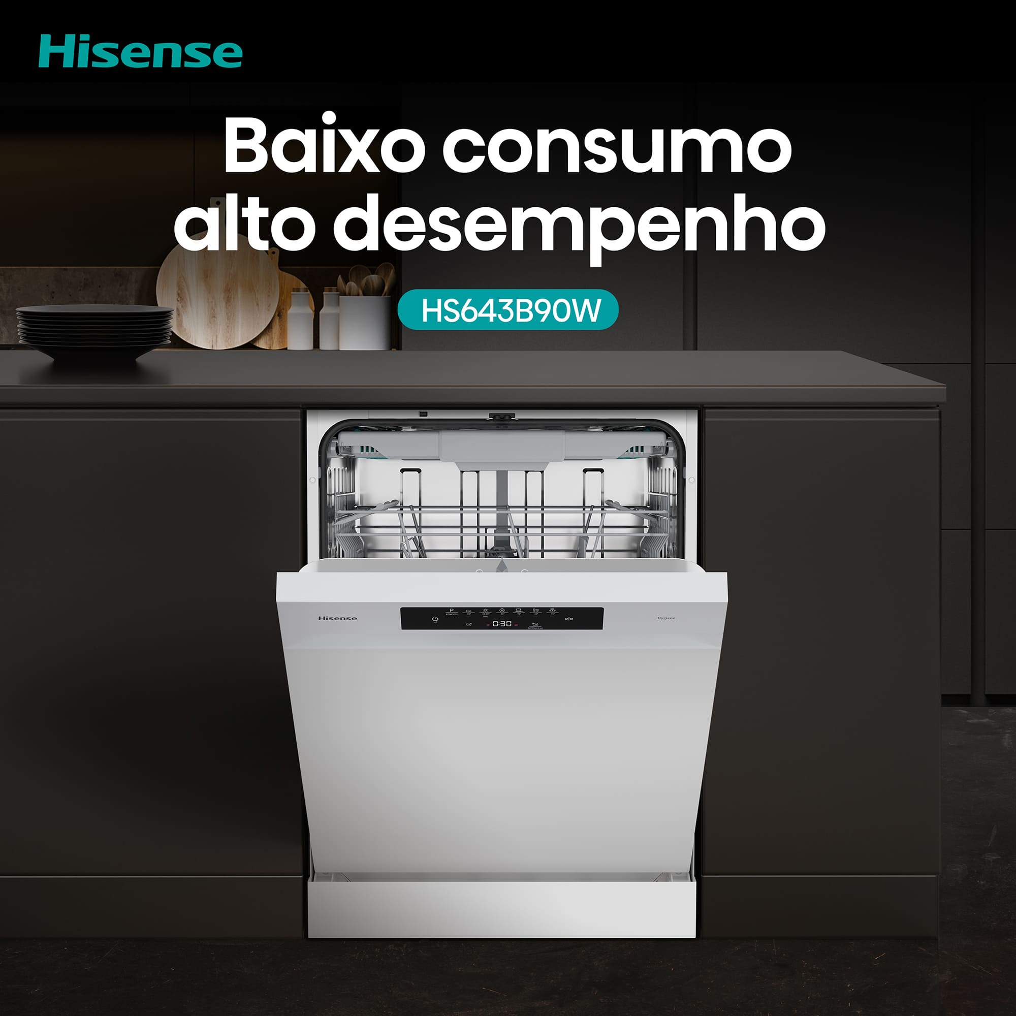 Hisense - HS643B90W – Máquina de Lavar Loiça Serie Hi4, 15 conjuntos, Classe B