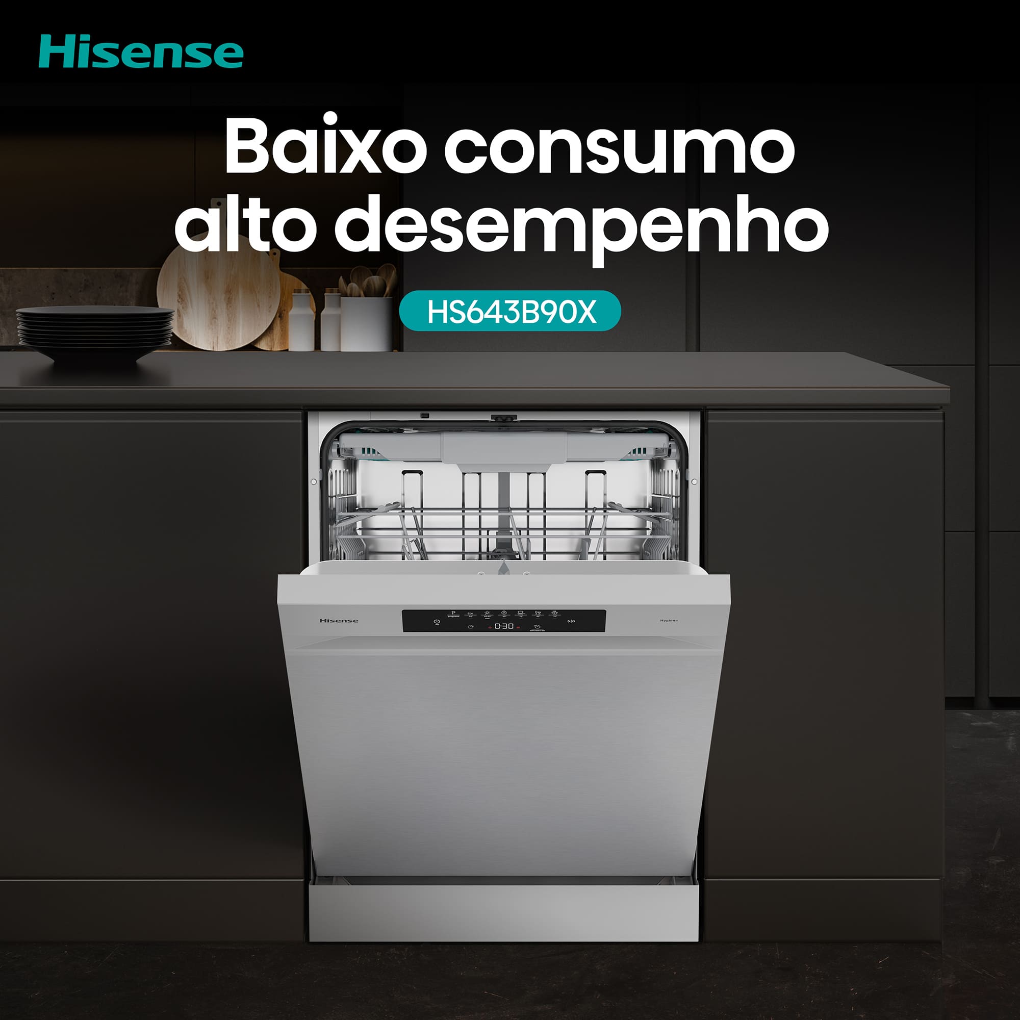 Hisense - HS643B90X – Máquina de Lavar Loiça Serie Hi4, 15 conjuntos, Classe B