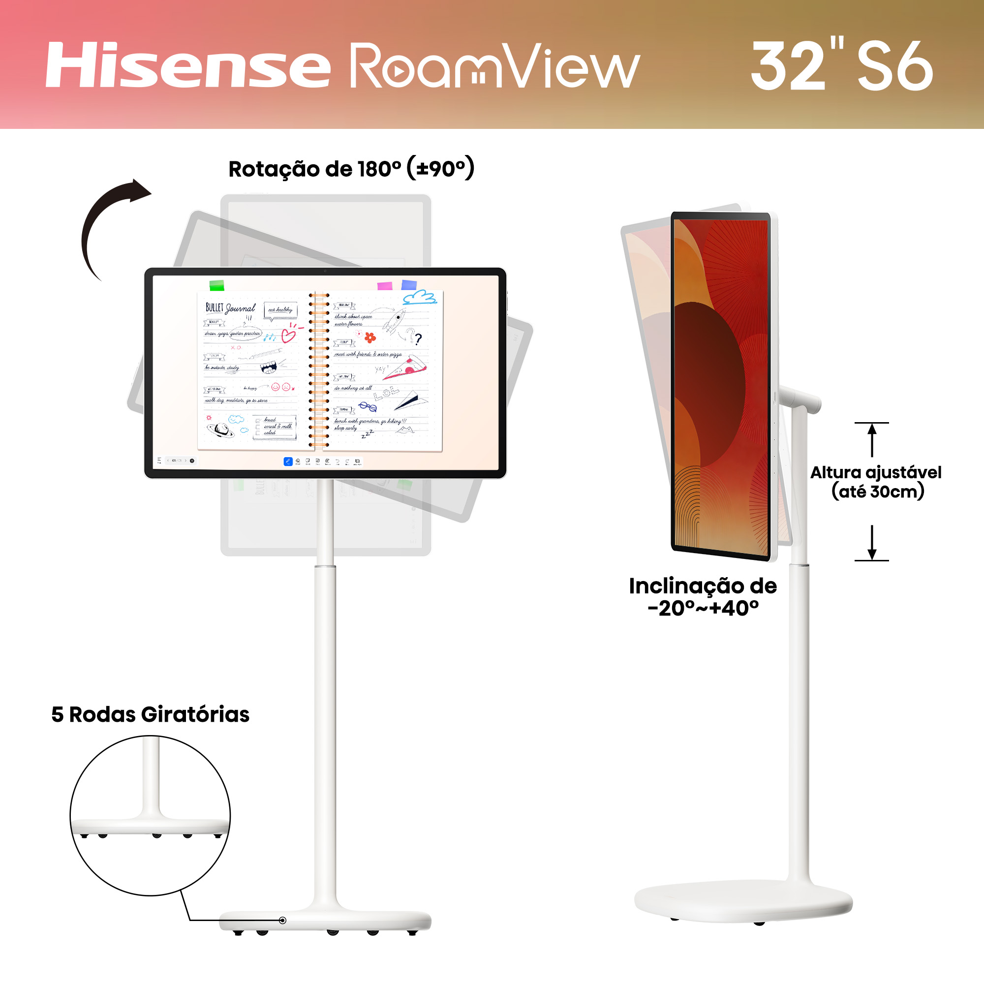 Hisense - Série S6S TV Tátil 4K UHD 32S6S, 32’’ com Android e Bateria integrada na Base